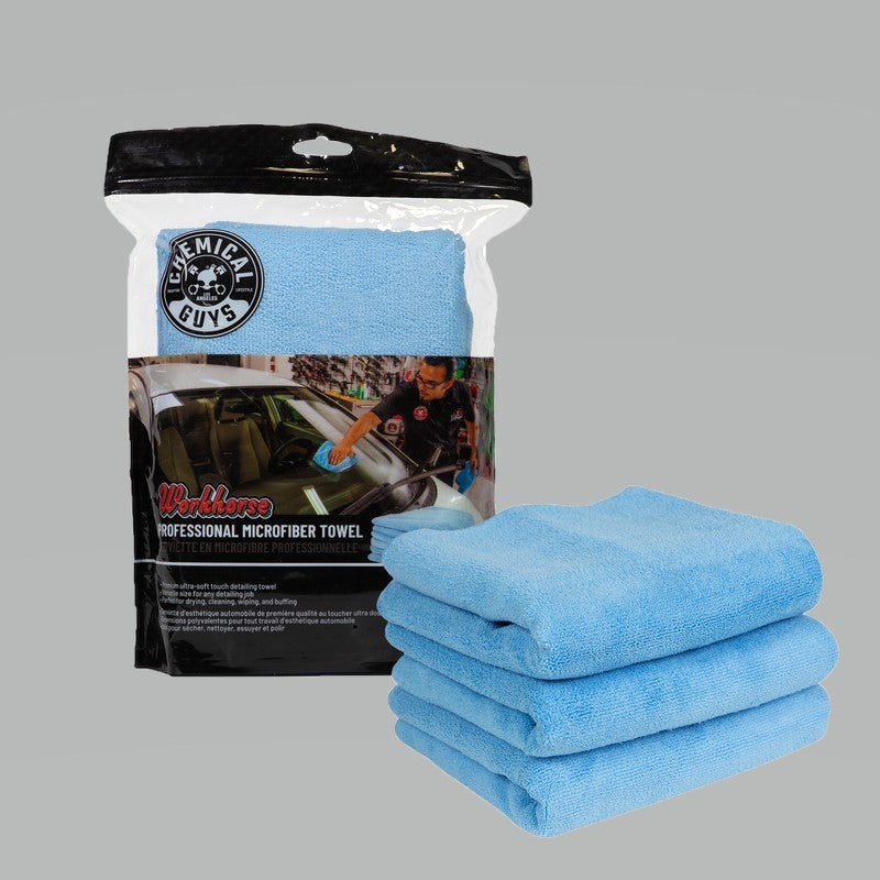 Chemical Guys Workhorse Professional Microfiber Towel – 16in x 16in – Blue – 3 Pack Sale