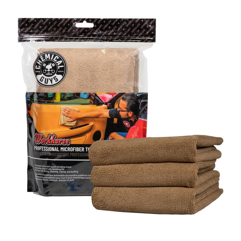 Chemical Guys Workhorse Professional Microfiber Towel – 16in x 16in – Tan – 3 Pack Hot on Sale