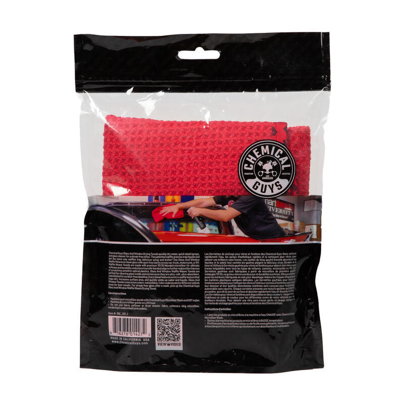 Chemical Guys Waffle Weave Glass & Window Microfiber Towel – 24in x 16in – Red on Sale