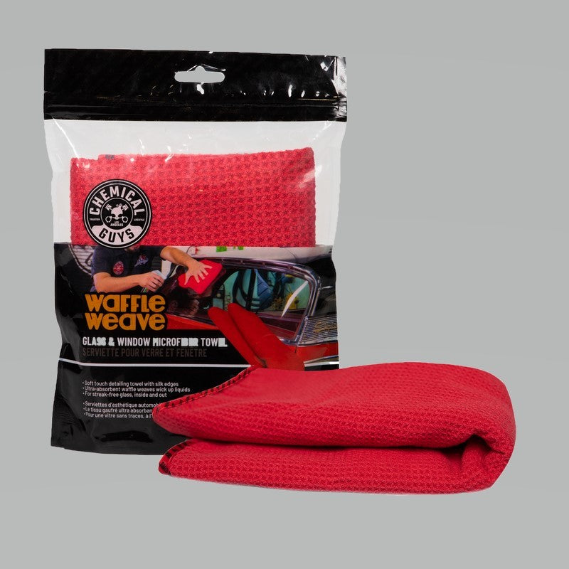 Chemical Guys Waffle Weave Glass & Window Microfiber Towel – 24in x 16in – Red on Sale